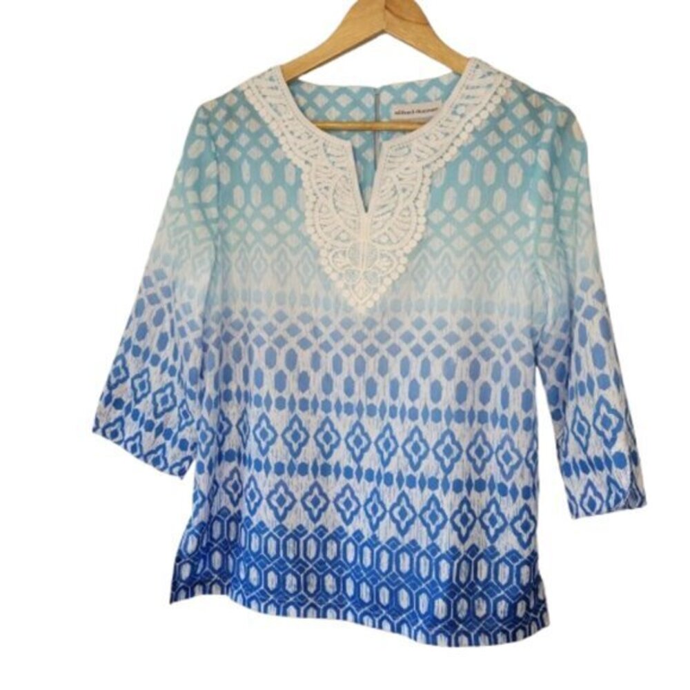 Alfred Dunner Tunic Top Blue and White Size PS